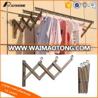 Wall mounted folding metal clothes drying rack for clothes, alumiunum push pull clothes hanger rack